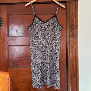Y2K Leopard Lace Trim Chemise Nightgown Cami Sleep Dress XL Grunge Indie Sleeze